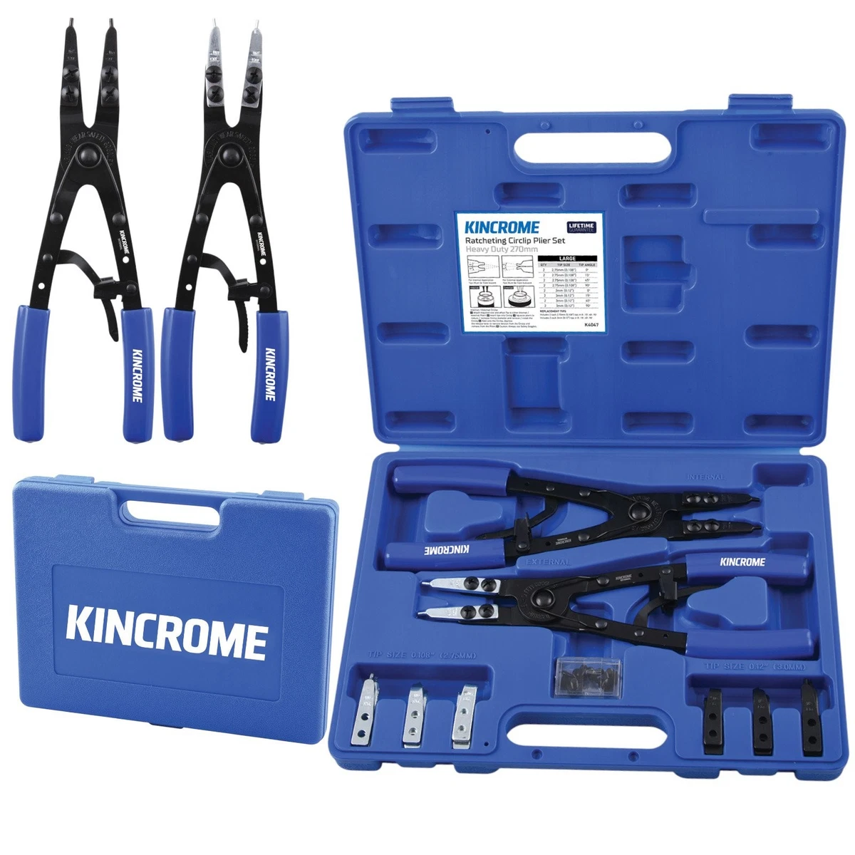 KINCROME Circlip Pliers Set Heavy Duty Large Int & Ext 270mm (10.5") K4047