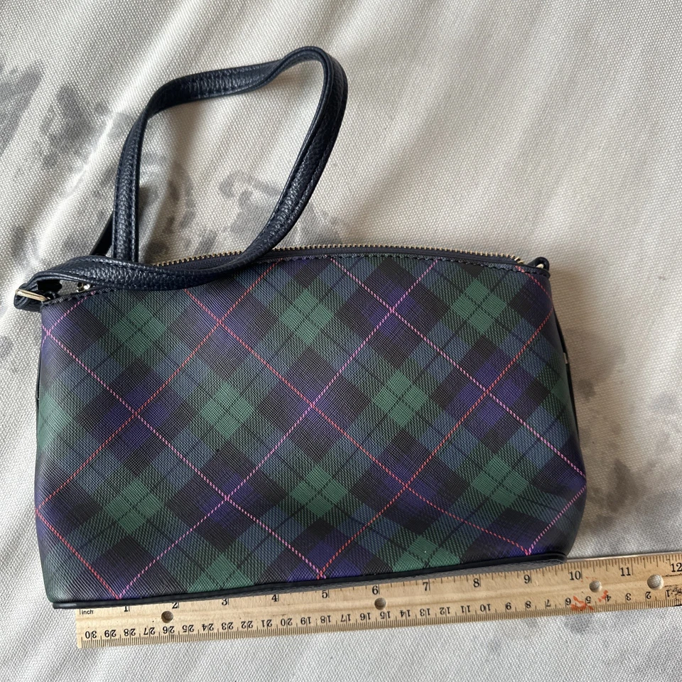 Nuevo Sin Etiquetas - Bolso Bandolera Nanette Lepore Verde Azul Correa Ajustable a Cuadros LEER Foto 3 de 4