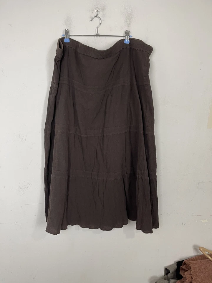 Maxi falda línea A 100 % algodón marrón oscuro talla grande Madison para mujer 1X Foto 2 de 4