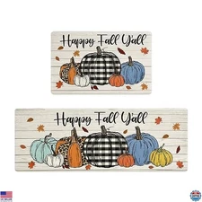 SHACOS 2-Pack Autumn Pumpkin Anti-Fatigue Non-Slip Kitchen Mats, 17x27.5 & 17x47