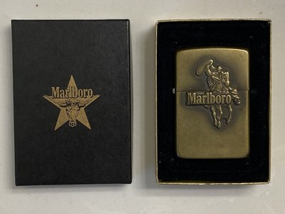Vintage 1986 Marlboro Zippo Lighter Cowboy On Horse Lasso Solid