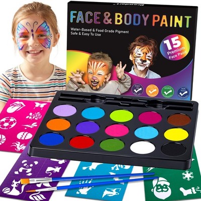 Face Painting Kit for Kids  15 Colors NonToxic Water Based Face Paint with St...