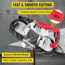 Variable-Speed 5" Deep Cut Portable Band Saw 110V 10-A Motor Tested to UL Stand