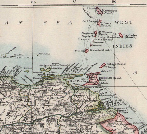 VIKTORIANISCHE KARTE 1909 ~ VENEZUELA & DREI GUIANEN WESTINDIEN - Bild 2 von 2