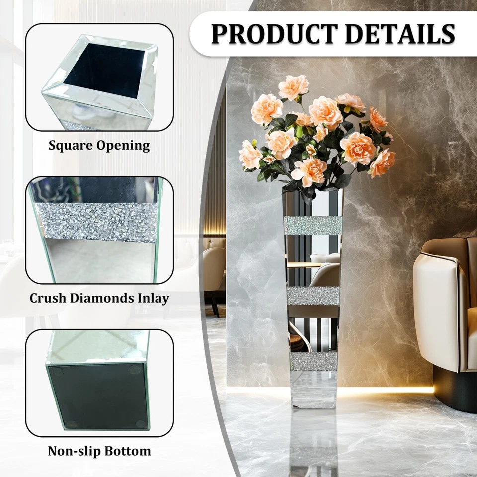 Große Bodenvase aus Glas Silber Schlank für Deko Pampasgras Trockenblumen Zweige - Bild 4 von 4