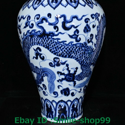 17.7" Old China Blue White Porcelain Dynasty Palace Dragon Bottle Vase Pot Pair - Picture 7 of 9