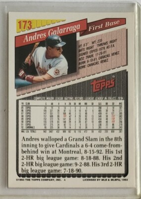 1993 Topps Gold #173 Andres Galarraga St Louis Cardinals Baseball