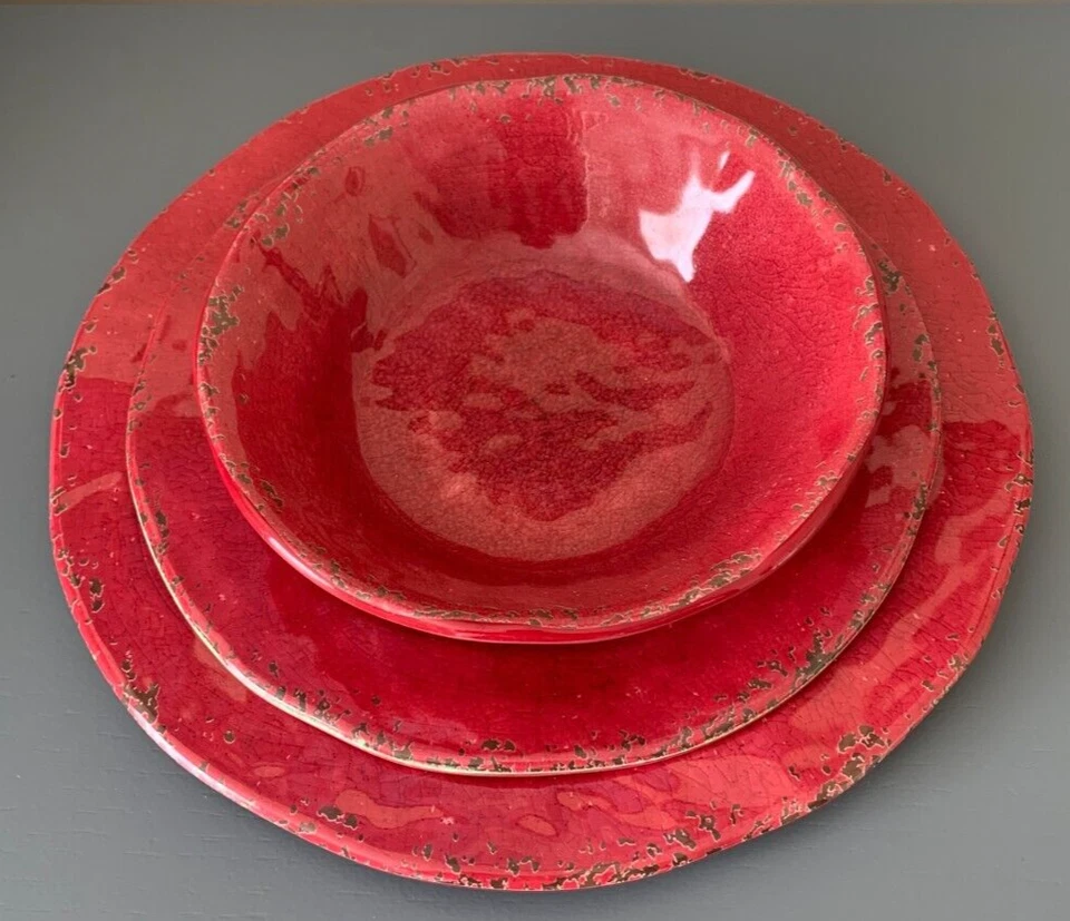 Plato de cena y ensalada Pier 1 Imports rojo carmelo, tazón, ajuste de lugar melamina Foto 2 de 4