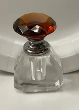 PERFUME BOTTLE CUT CRYSTAL WITH RED STOPPER DAUBER UNMARKED SMALL