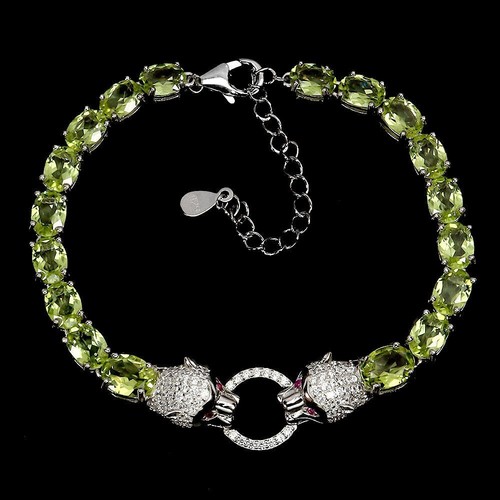 Silver Bracelet Peridot Genuine Natural Gems Solid Sterling Tiger 8 3/4 Inch