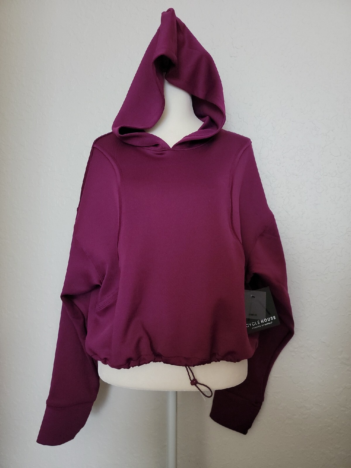 MARIKA NWD Stretch Burgundy Pullover Crop Hoodie Drawstring Hem SIze M |  eBay