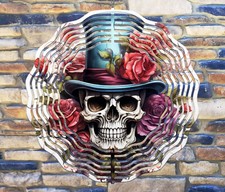 Sombrero de copa 10" rosas calavera esqueleto viento giratorio patio decoración 3D cinético rws086