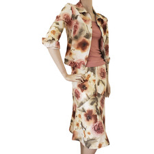 Women's Vintage VIKI Printed Floral Denim Jacket Skirt 2pc Set SZ S