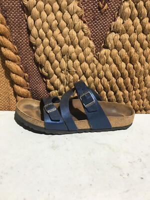 Birkenstock Navy Slide Sandals with Buckles Birkenstock Womens Arizona Big Buckle Oiled Leather Sandals  main image 4