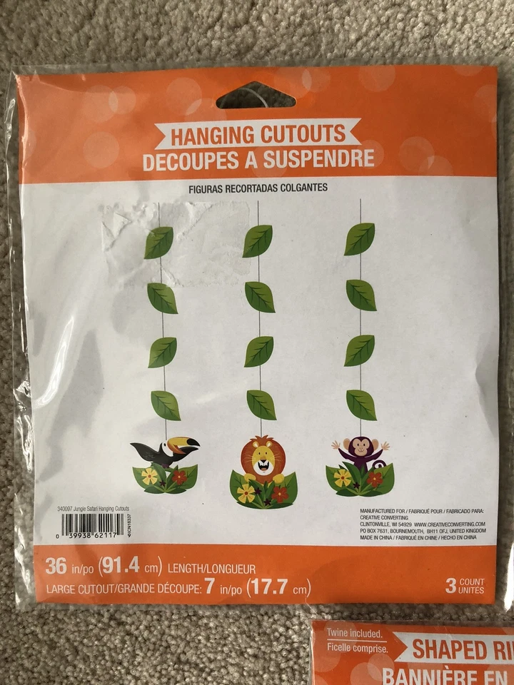 Jungle Safari Hanging Cutouts, Shaped Ribbon Banner, Foil Ballon Birthday Set - Image 2 of 4