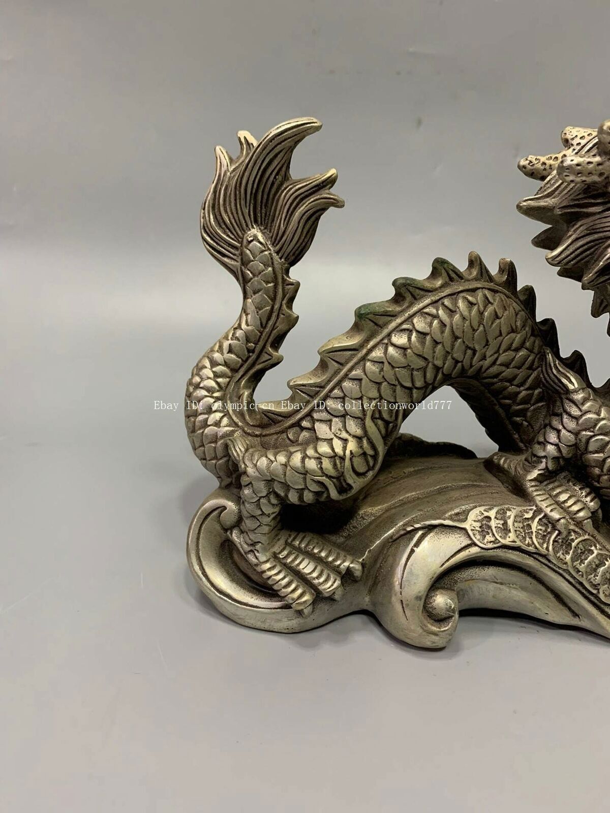 10'' bronze silver plating sculpture home feng shui wealth beast dragon