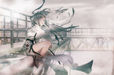 Anime Girls Rolua Noa Artwork Long Hair Gray Hair  Gaming Mat Desk 44564