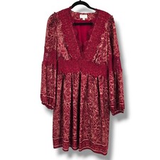 M.S.S.P. Max Studio Vintage Red Floral Dress Long Sleeve Lace Detail Bohemian XL