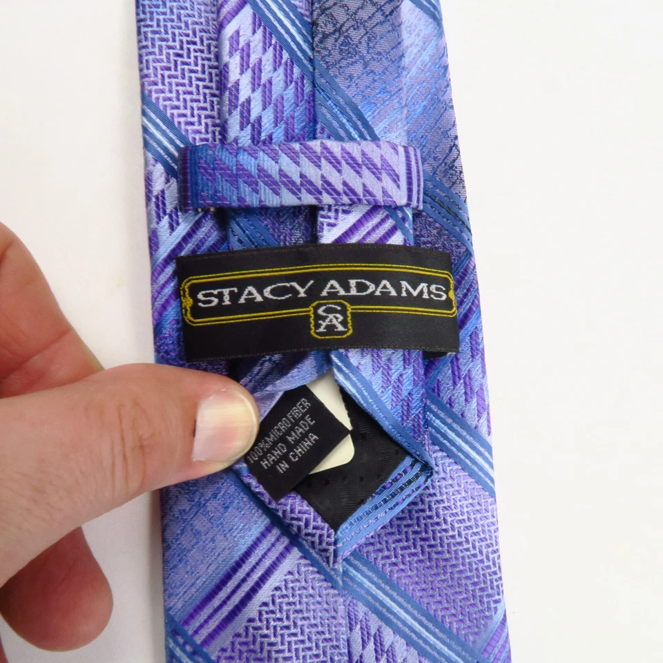 Stacy Adams Purple Striped Plaid Mens Formal Neck Tie 58x3 Narrow Dressy - Image 3 of 4