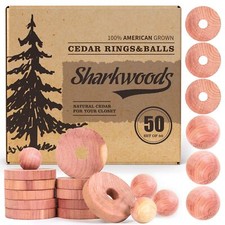 50 Pack Cedar Blocks for Clothes Storage Rings  Balls Natural Aromatic Cedar
