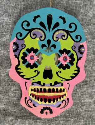 Day of the Dead Light Up Wood Paint & Decorate Sugar Skull Halloween Wall Hanger