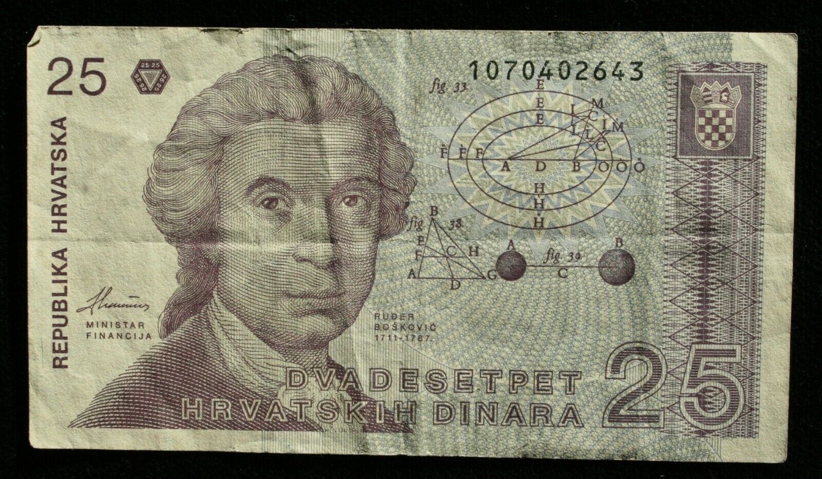 Banknote Croatia 25 Dinara 1991