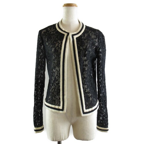 CHANEL Lace jacket Nylon Black White 
