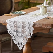 White Vintage Embroidered Lace Table Runner Dresser Scarf Doilies Wedding Party