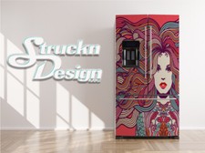 Hippie Tattooed Woman Colorful Hair Fridge Freezer Wrap Side Door Vinyl Decal