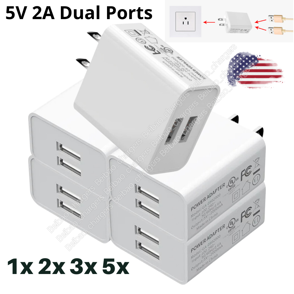 Dual USB Port Block Fast Wall Plug Charger For iPhone 16 15 14 13 12 11 XR iPad