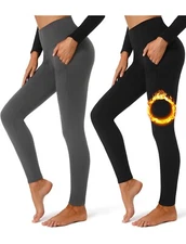 FULLSOFT 2 Pack Fleece Lined Leggings with Pockets for Women High Waisted Therma