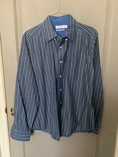 Nautica Men's Classic Fit Wrinkle Resistant Blue Striped Button Down Size Large
