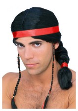 Native American Brave Wig Blk Braided Ponytail Synthetic Hair Costume Wig