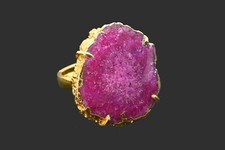 Natural 18K Gold Plated Pink Solar Druzy Ring Adjustable Overlay Jewelry Sp-160