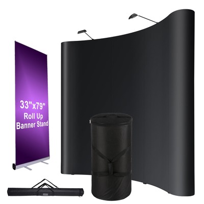 InstaHibit 10x8 Ft Pop Up Backdrop Booth Stand w/ 33''x79'' Roll Up Banner Stand