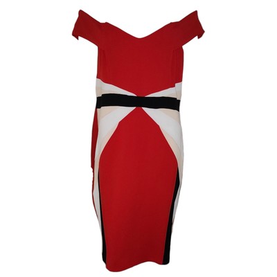 Fashion Nova Dress Womens Plus Size 2XL Red White Black Pencil Colorblock |  eBay