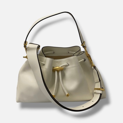 Jimmy Choo Women's Ivory Leather Gold-Tone Cinch Bon Bon Bucket & Drawstring Bag