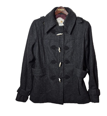 Nick & Mo Jacket Womens Medium Gray Wool Blend Toggle Duffle Belted Peacoat