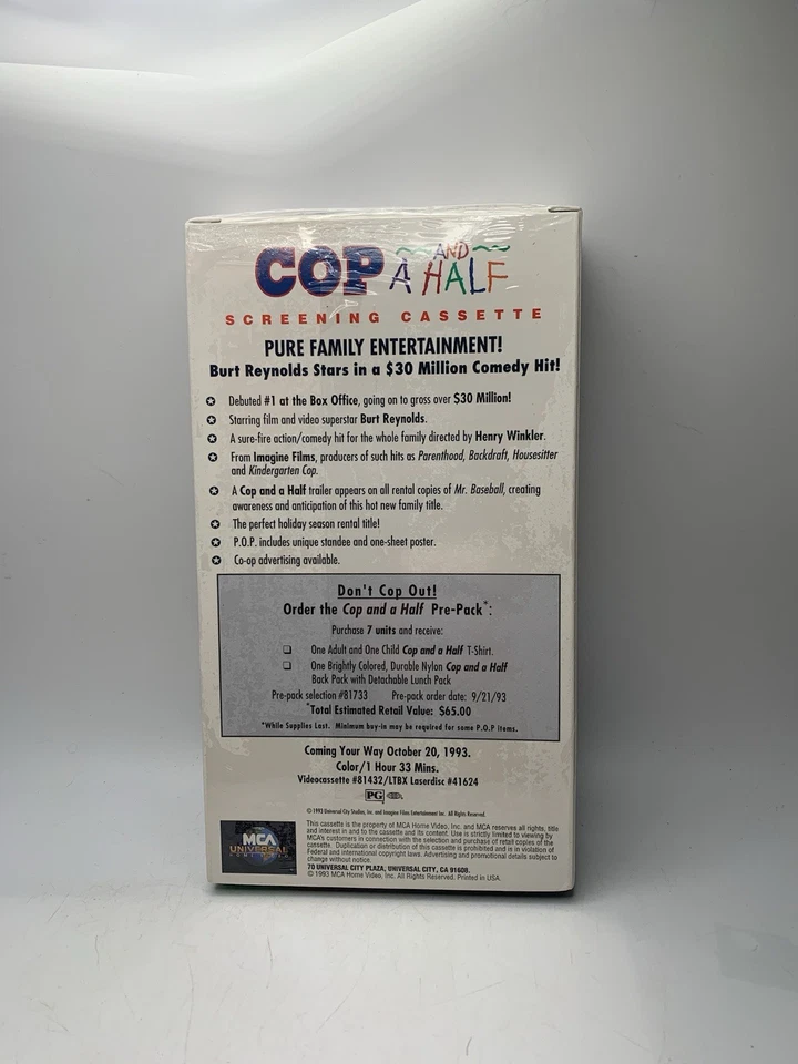 Cop And A Half Promotional Screener VHS New Sealed MCA Watermarks Rare! - Image 3 of 4