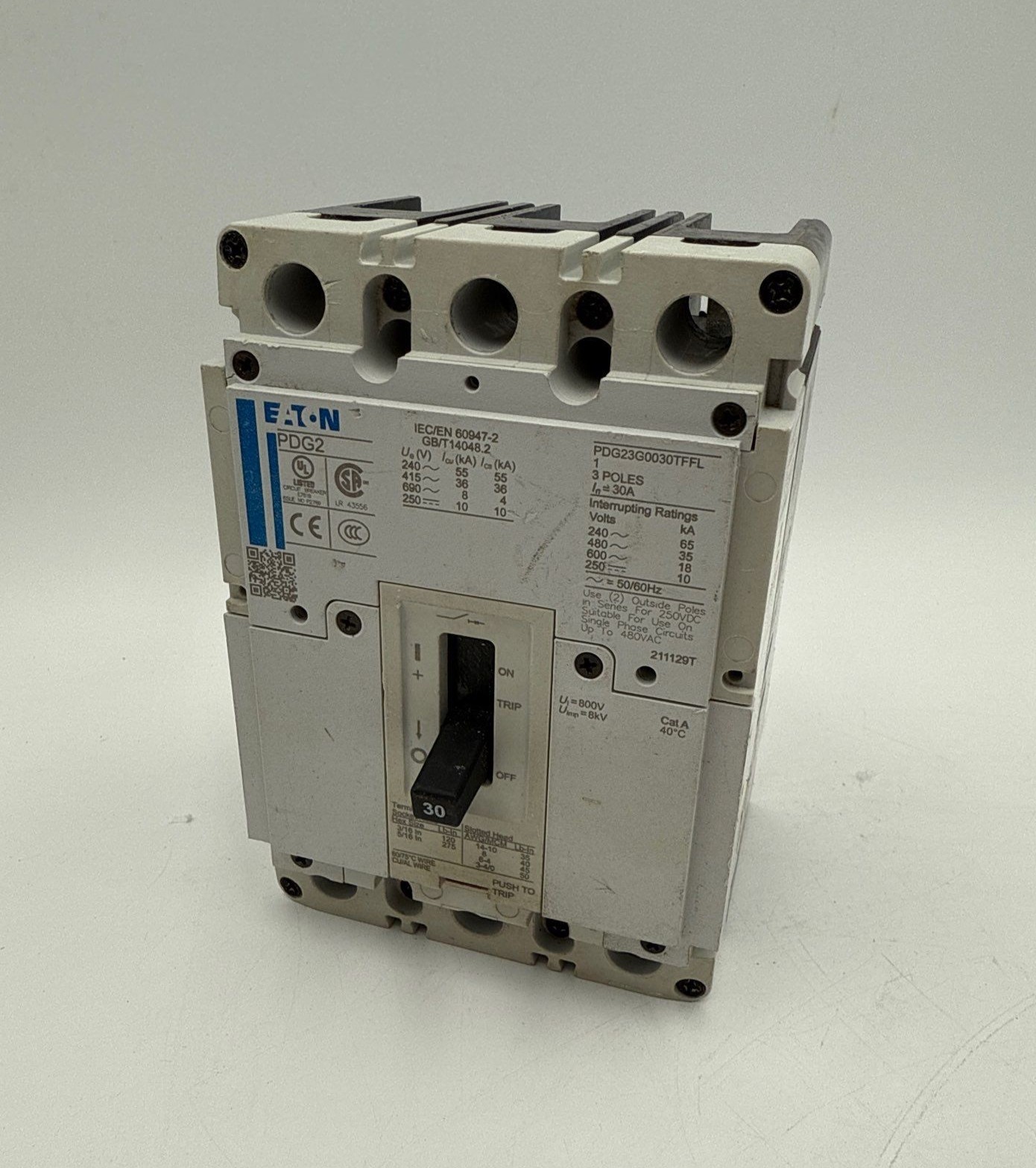 Eaton PDG23G0030TFFL Circuit Breaker 30A 600V 3P Bolt On 30 Amp 3 Pole PDG2