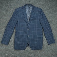 John Varvatos Blazer Mens 42L Blue White Bedford Linen Windowpane Sport Coat