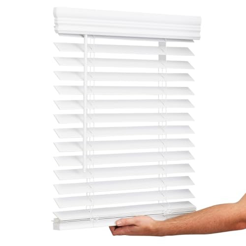 Cordless, 2 Inch Faux Wood Blind, 18" Wide x 48" 18"W x 48"H Bright White - Picture 2 of 7