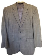 Designer Jos. A. Bank Signature Gray Plaid Silk Wool Suit Jacket 40R Two-Button