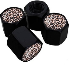 Wheel Tire Valve Stem Caps 4 Pack - Leopard Pattern Aluminum Air Valve Caps for