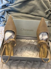 C.Paravano Beige Pointed-Toe Slingback Heels-NIB Size 36 1/2 Or US Size 6 1/2