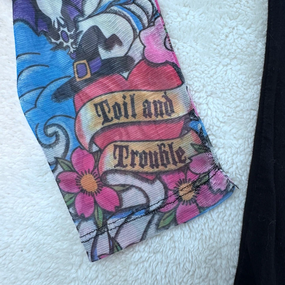 Tattoo Sleeve T Shirt Women's Halloween Toil and Trouble Gothic XL Witchy Spider - Image 4 of 4