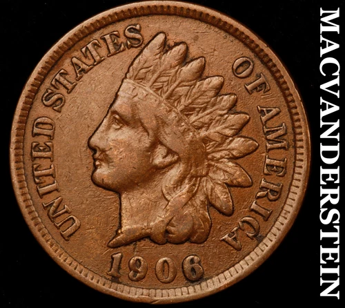 1906 Indian Head Cent - Scarce  Very Fine  Better Date  No Reserve  #i6