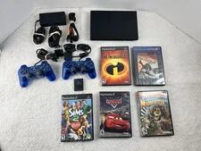 Sony PlayStation 2 PS2 Slim SCHP77001 Bundle w/ 8MB - 5 Games - 2 Controllers