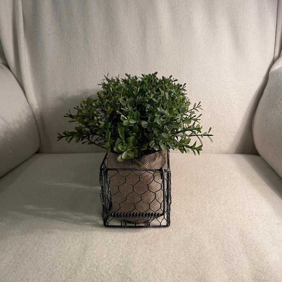 Home Decor 3 Potted Faux Boxwoods In Metal/ Wire Basket - Image 2 of 4