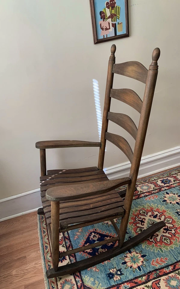 Large Wood Ladder Back Shaker Style Rocking Chair Farmhouse Primitive Country - Image 2 of 4